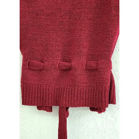 SWEATER/VEST STYLE-AUGUST SILK-Cranberry Burgundy-Front Waist Tie-Knit-Size MED - Picture 5 of 11